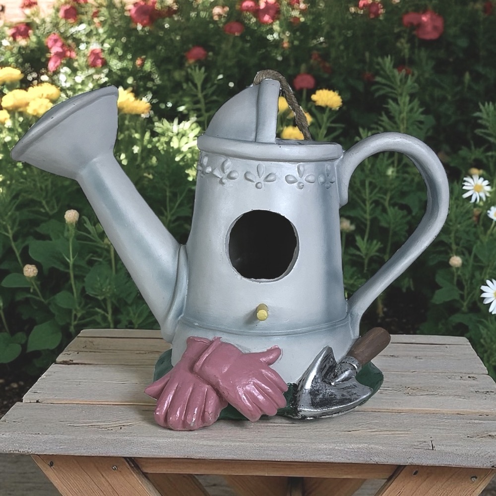 Watering Can Birdhouse Pink Gloves Spade Blue Gray Vintage 1970 Collectible - Picture 16 of 16